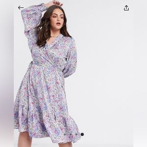 Vero Moda wrap midi dress, ruffle hem in purple floral